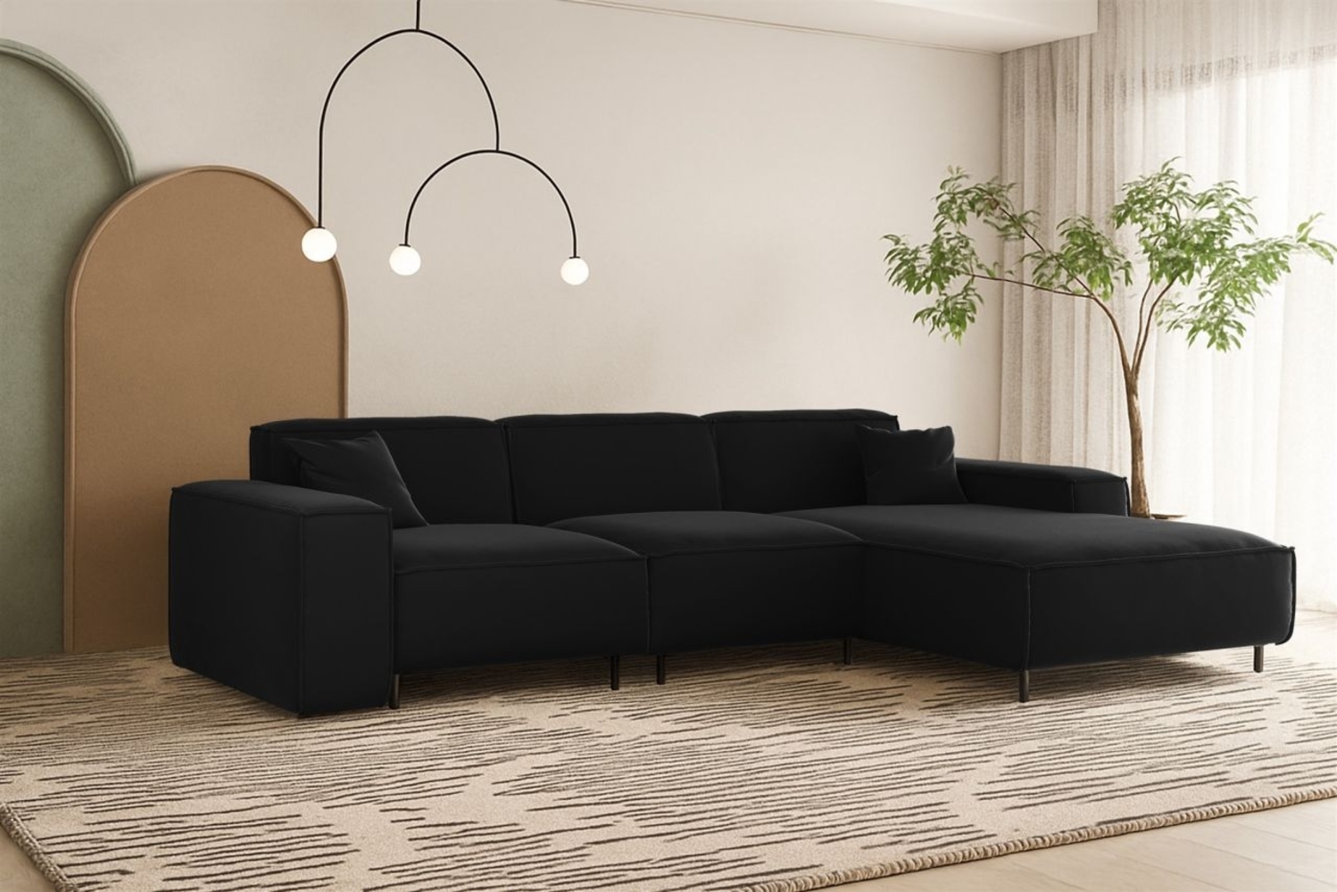 Ecksofa Designersofa GLORIA in Stoff Tiffani Schwarz Ottomane Rechts Bild 1