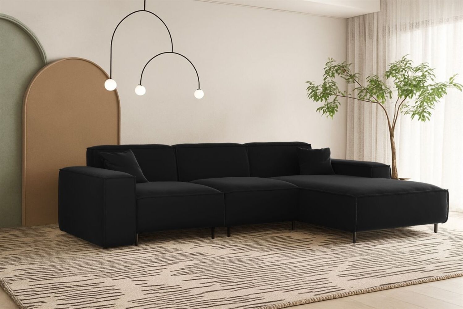 Ecksofa Designersofa GLORIA in Stoff Tiffani Schwarz Ottomane Rechts Bild 1