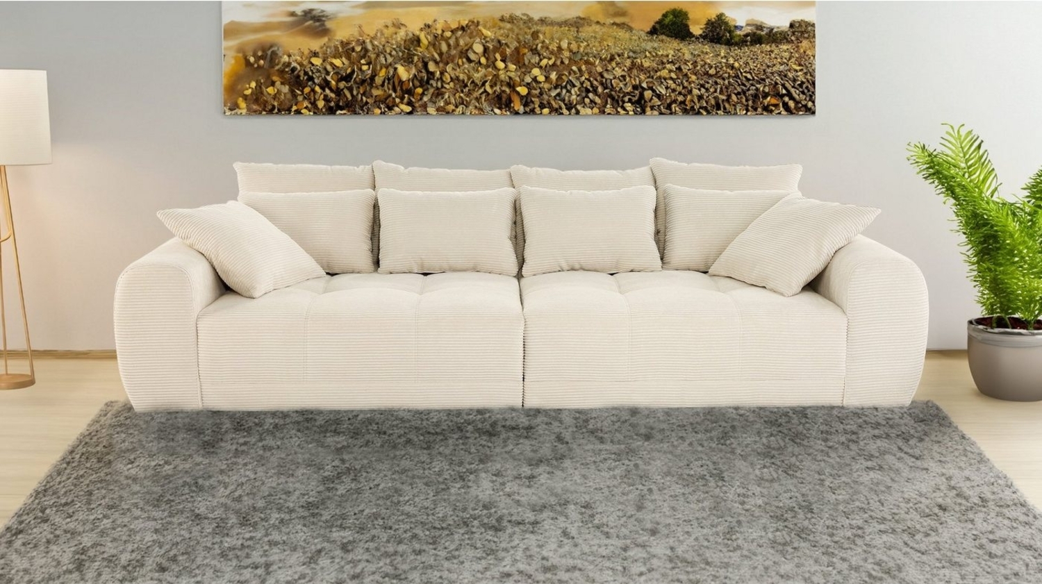 Massivart® Big-Sofa JANNI Cord beige oder grün 308 cm / 4-Sitzer, Cordsofa / Federkernpolsterung / 10 Kissen Bild 1