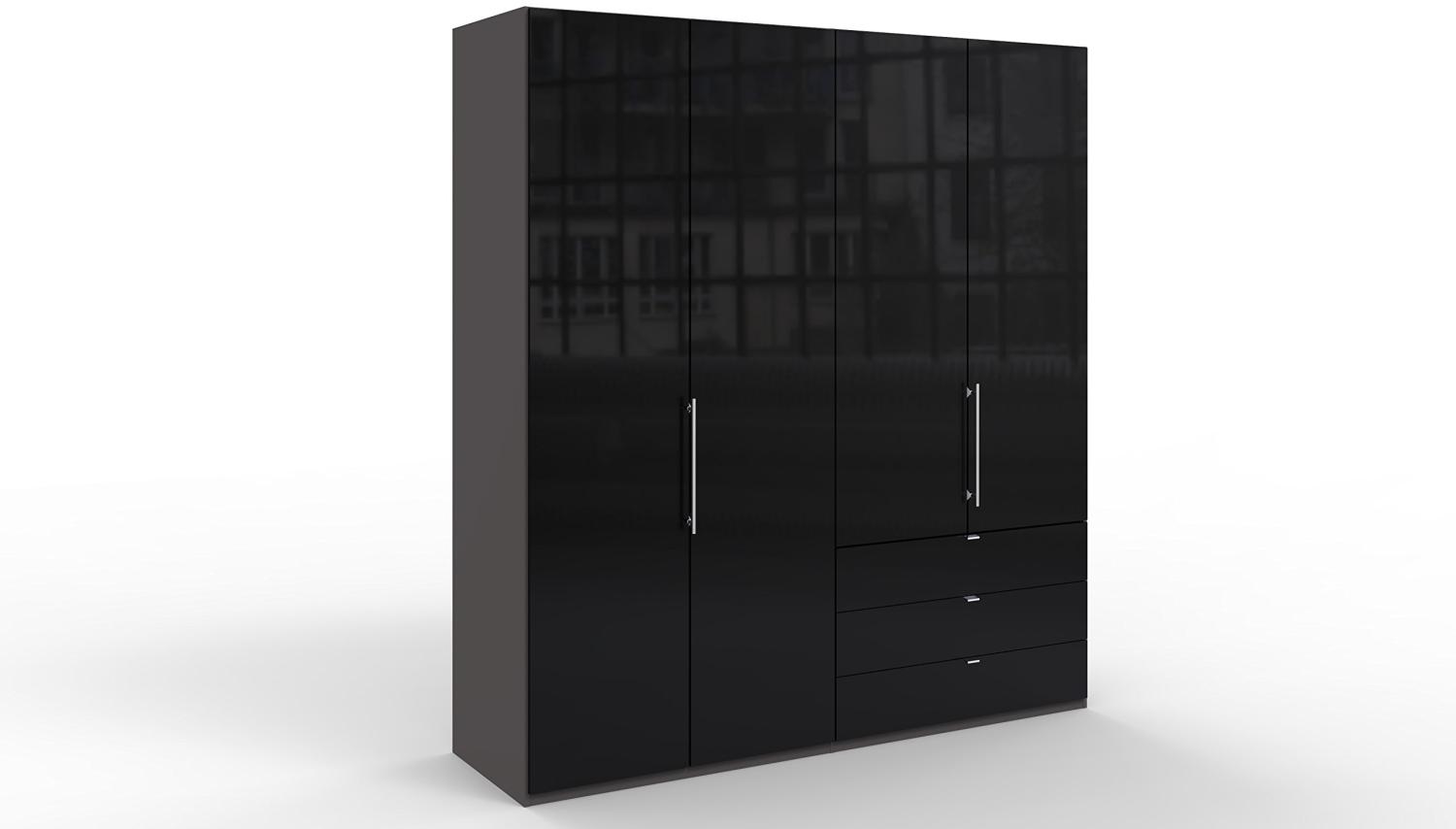 WIEMANN Loft Kleiderschrank, Schlafzimmerschrank, Gleittürenschrank, Drehtürenschrank, mit Schubladen, Glas schwarz, Havanna, B/H/T 200 x 216 x 58 cm Bild 1