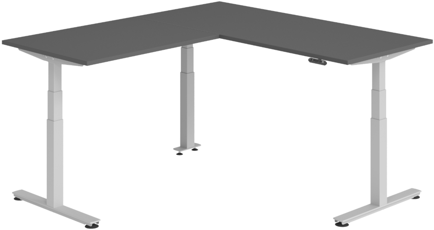 bümö Eckschreibtisch elektrisch höhenverstellbar L-Form: 180 x 200 cm in graphit, Gestell silber - Stehschreibtisch mit Memory-Steuerung, elektrischer XXL Schreibtisch für die Ecke, XDSMW-1912-G-S Bild 1