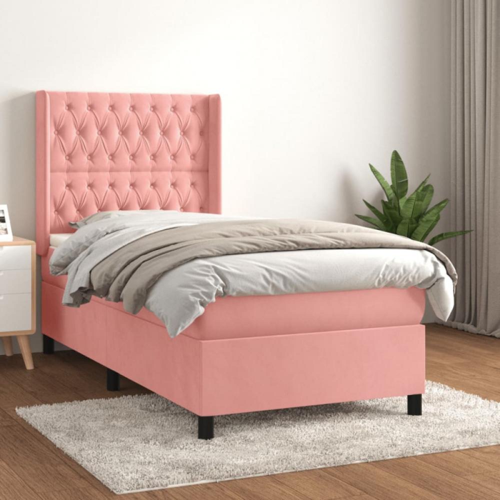 vidaXL Boxspringbett mit Matratze Rosa 80x200 cm Samt Bild 1