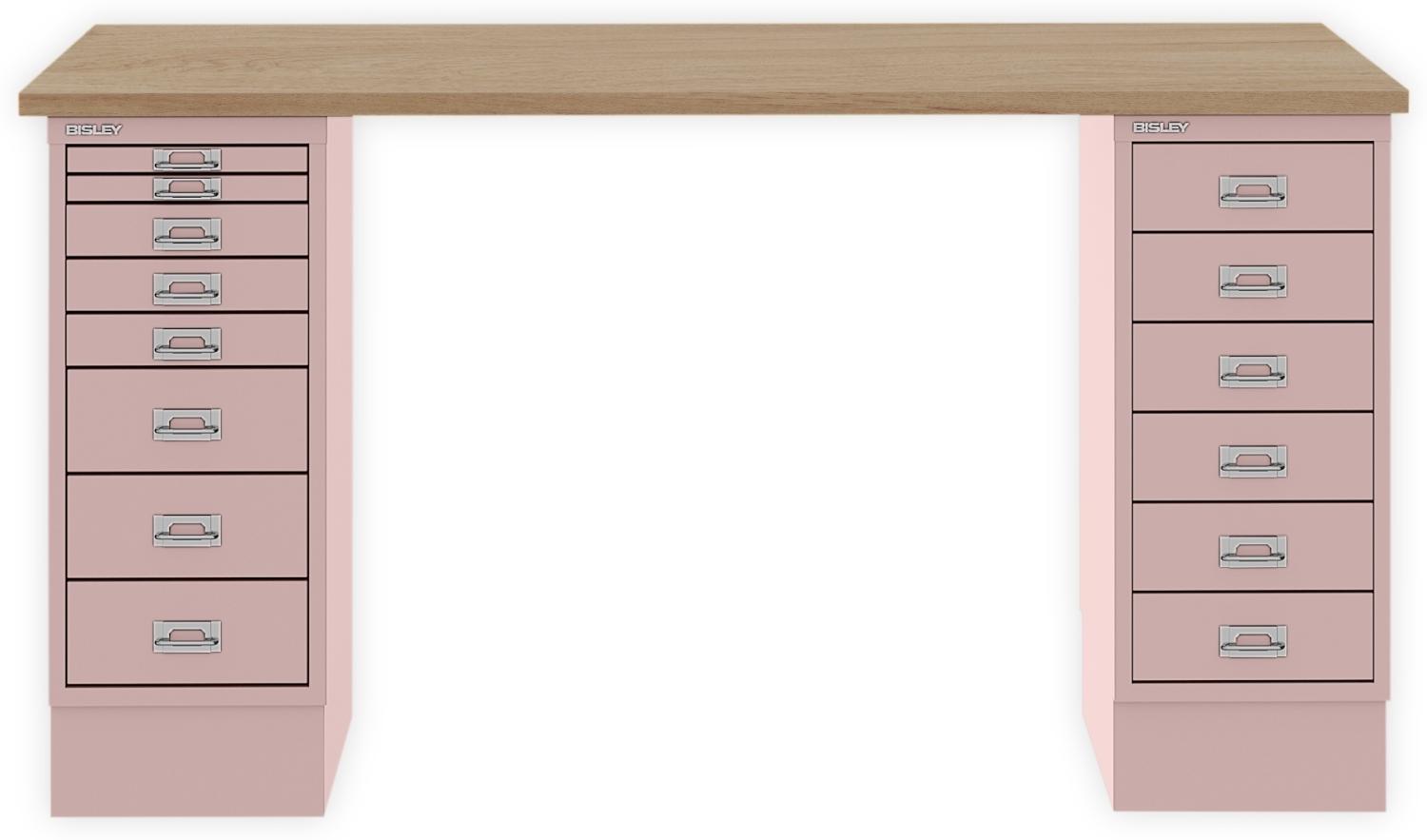 MultiDesk, 1 MultiDrawer mit 6 Schüben, 1 MultiDrawer mit 8 Schüben, Dekor natürliche Eiche, Farbe Pastellpink, Maße: H 740 x B 1400 x T 600 mm Bild 1