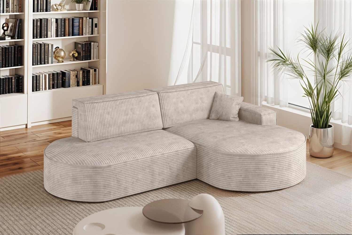 Ecksofa Schlafsofa Sofa VENEDIG Stoff Poso Altweiß Ottomane Rechts Bild 1