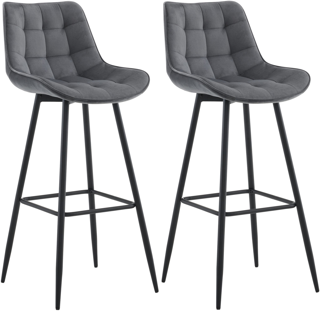 DELUKE® Barhocker 2er Set SYDNEY - Dunkelgrau, Samt Barhocker mit Lehne Barstuhl Tresenhocker Tresenstuhl Kneipenhocker Kneipenstuhl Bild 1