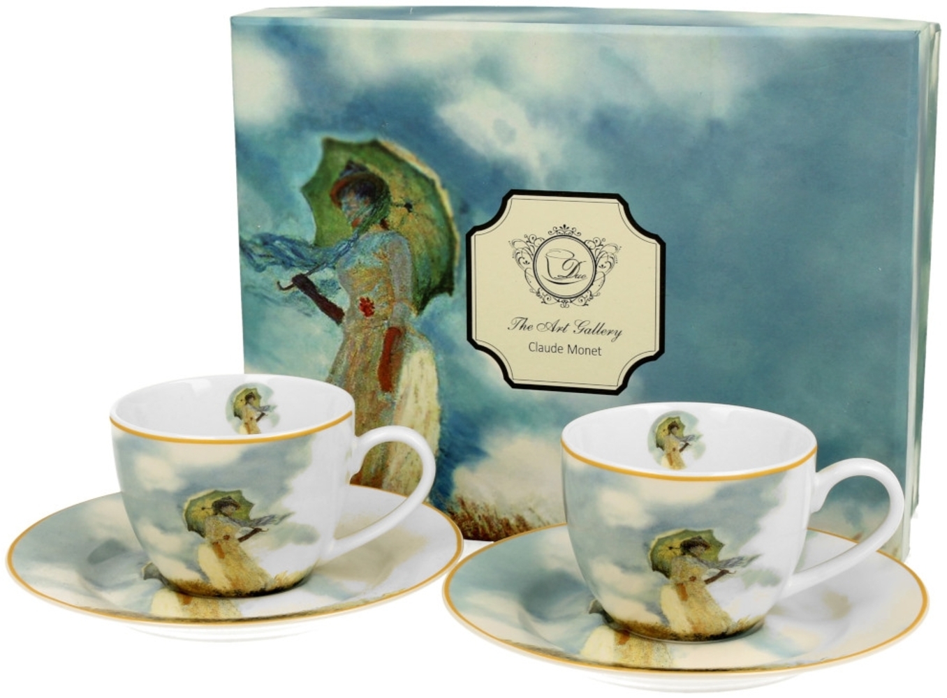 DUO ART GALLERY 2er-Set Espressotassen 90 ml WOMAN WITH PARASOL mit Untertassen, New Bone China Porzellan Bild 1