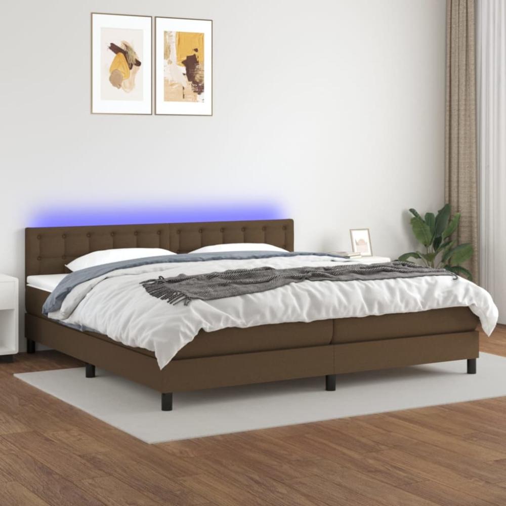 Boxspringbett mit Matratze & LED Stoff Dunkelbraun 200 x 200 cm, Härtegrad: H2 [3133504] Bild 1