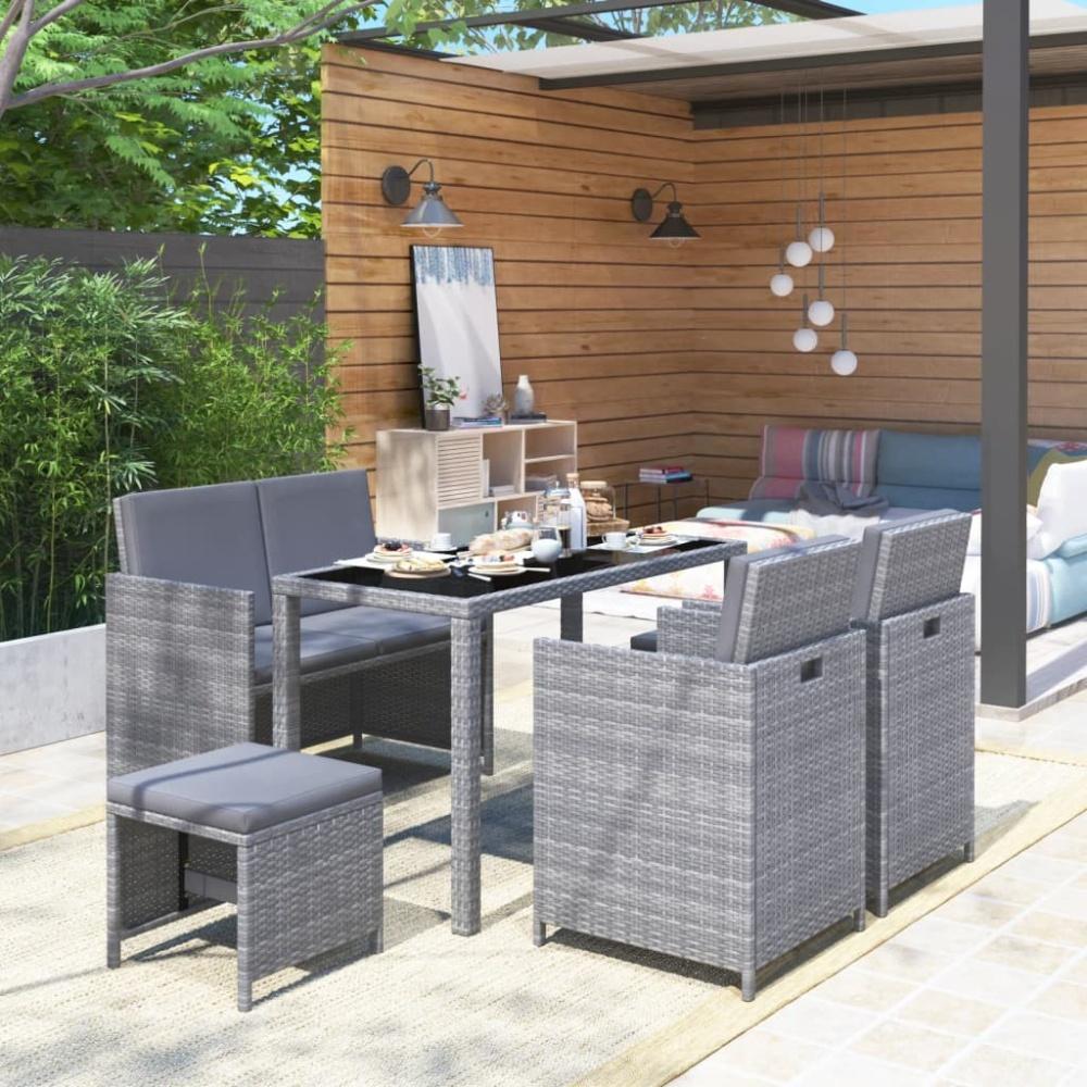 vidaXL 6-tlg. Garten-Essgruppe mit Auflagen Poly Rattan Grau 43905 Bild 1