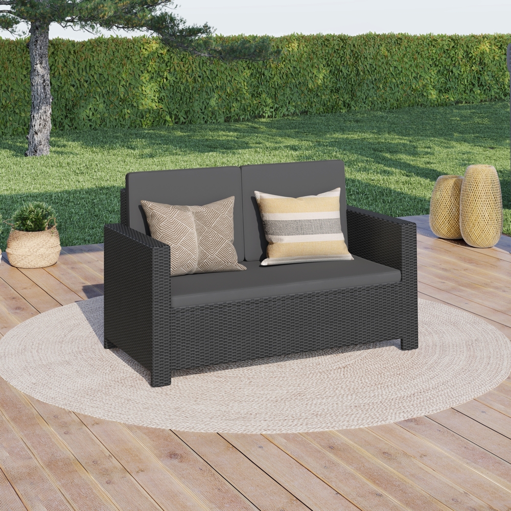 STEELSØN 'Elnath' Gartensofa 2er-Sitzer inkl. Kissen, schwarz/anthrazit, aus Polyrattan Bild 1