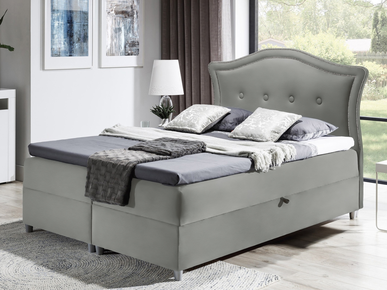 99rooms Lulu Boxspringbett 120x200 cm Kunstleder MADRYT Hellgrau Bild 1