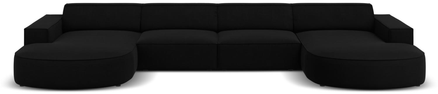 Micadoni 6-Sitzer Samtstoff Panorama Sofa rund Jodie | Bezug Black | Beinfarbe Black Plastic Bild 1