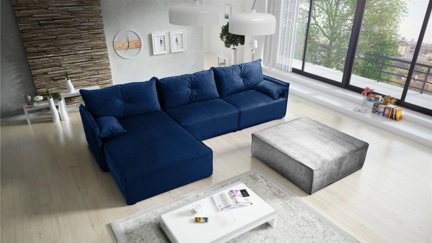 Ecksofa mit Schlaffunktion HUNTER in Stoff Royal Blau Ottomane Links Bild 1