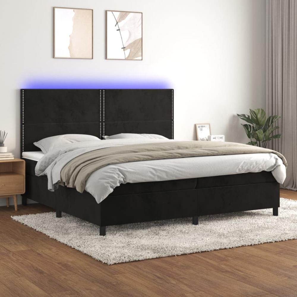 Boxspringbett mit Matratze & LED Samt Schwarz 200 x 200 cm, Härtegrad: H2 [3136085] Bild 1