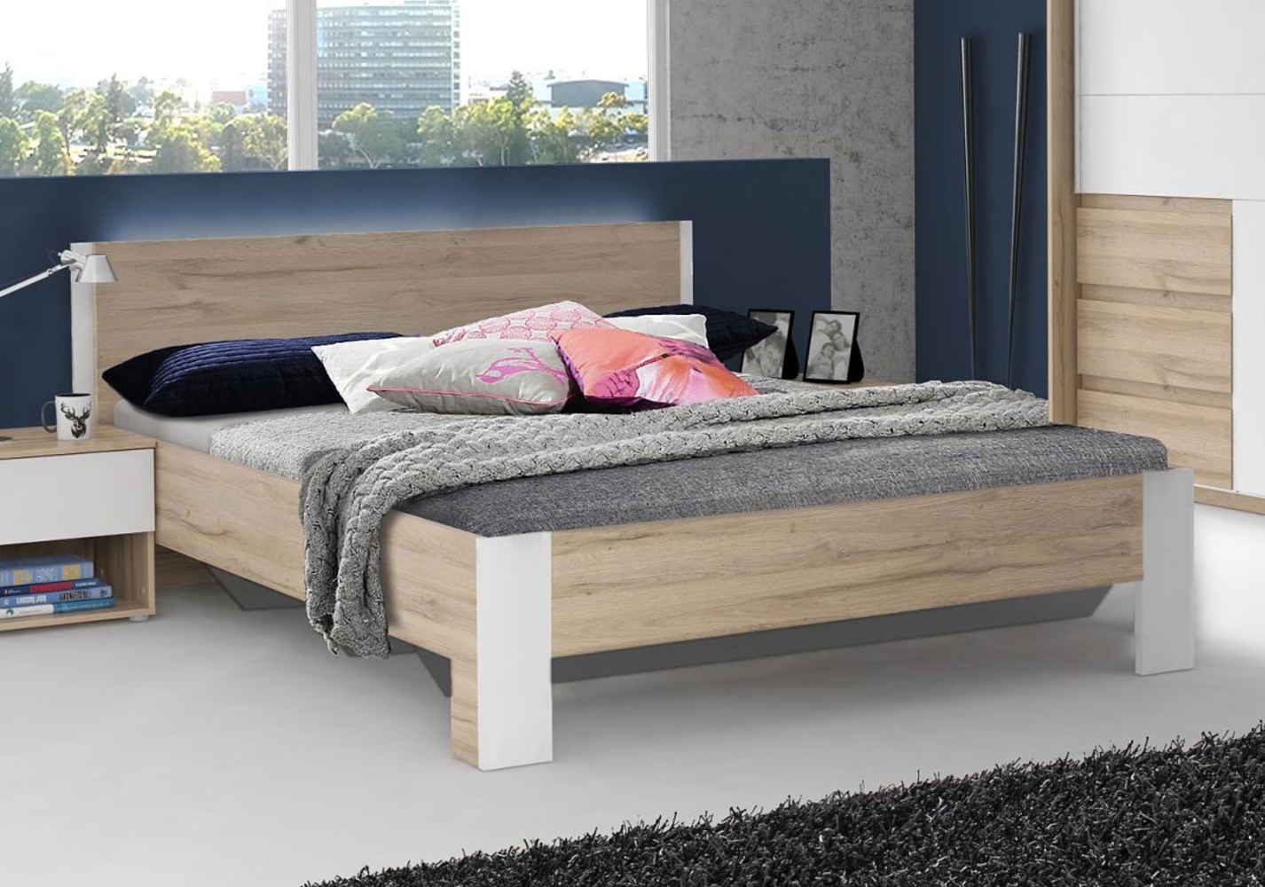 Bett Futonbett Schlafzimmer Doppelbett 160x200cm Bianco Eiche weiß Bild 1