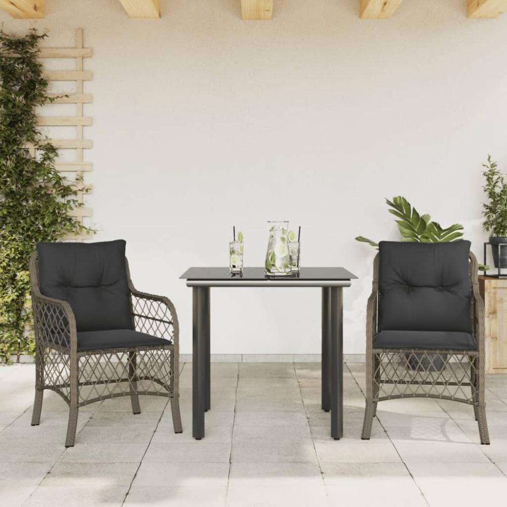 vidaXL 3-tlg. Bistro-Set mit Kissen Grau Poly Rattan 3212131 Bild 1
