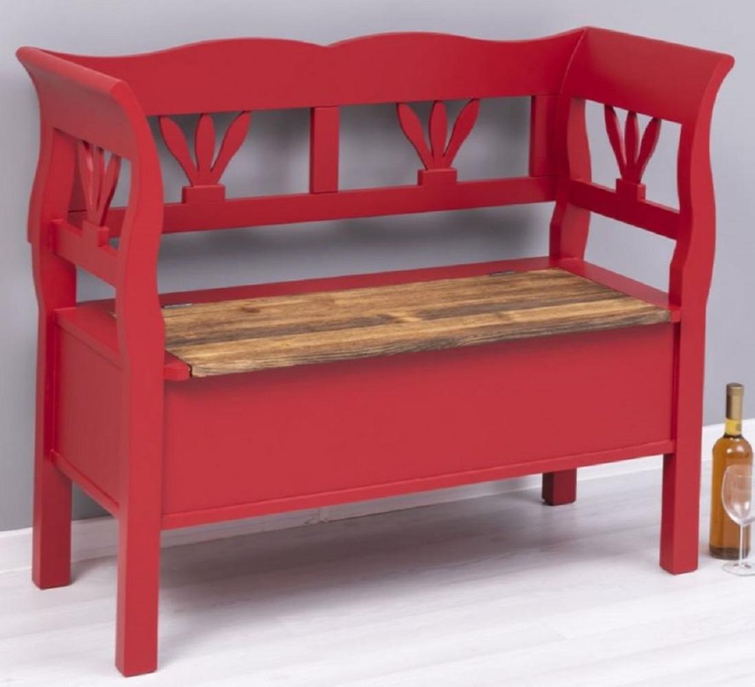 Casa Padrino Landhausstil Sitzbank Rot / Braun 117 x 48 x H. 92 cm - Massivholz Bank mit Stauraum - Massivholz Möbel - Landhausstil Möbel - Landhausstil Einrichtung Bild 1