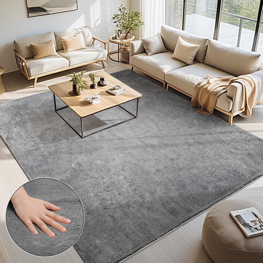 Simloveve Teppich Wohnzimmerteppich Einfarbiges Design, Rechteckig, Höhe: 12 mm, rutschfest, pflegeleicht – Jetzt reduziert, solange Vorrat reicht Bild 1