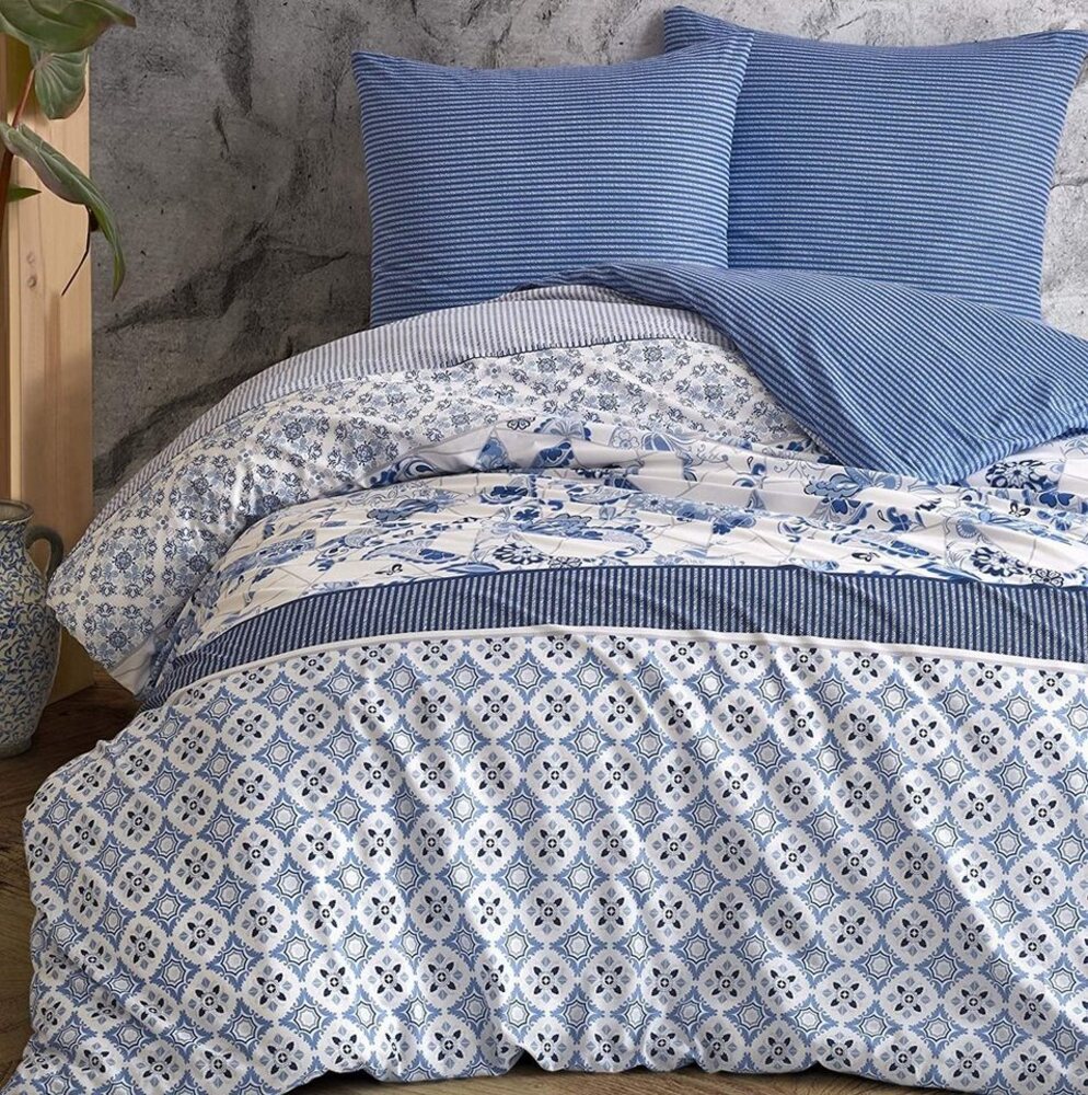 One Home Bettwäsche Retro Paisley, Renforcé, 3 teilig, Baumwolle, Blumen und gestreift, Doppelbett Bild 1