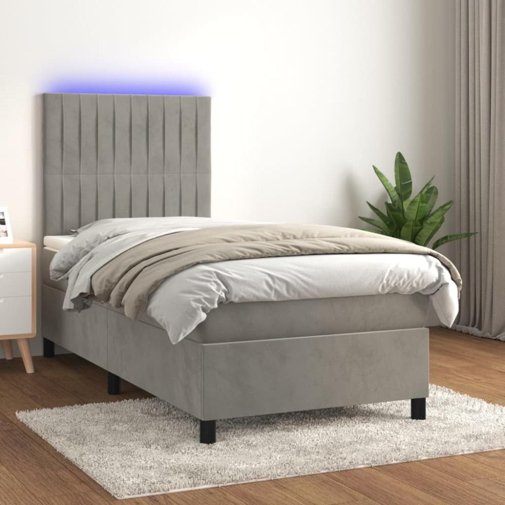 vidaXL Boxspringbett mit Matratze & LED Hellgrau 80x200 cm Samt, Härtegrad: H2 [3136209] Bild 1