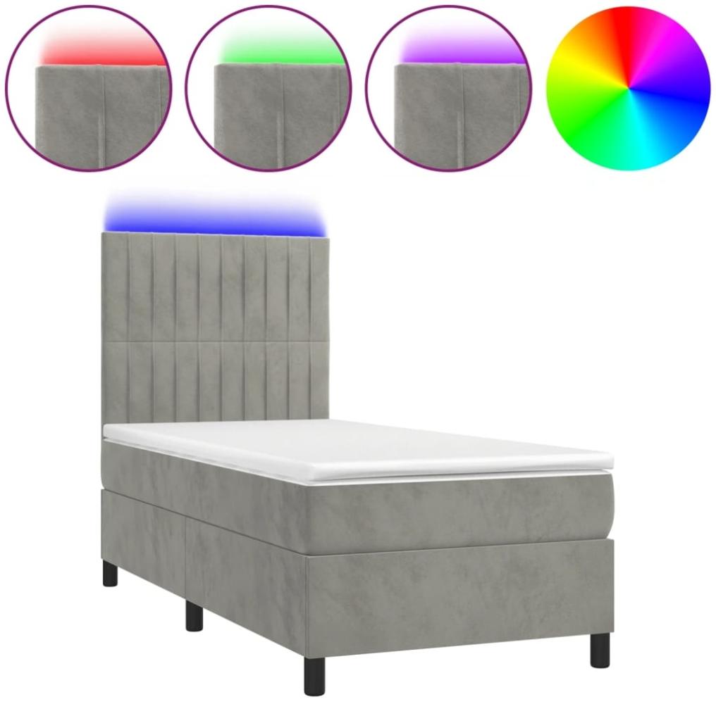 vidaXL Boxspringbett mit Matratze & LED Hellgrau 80x200 cm Samt, Härtegrad: H2 [3136209] Bild 1
