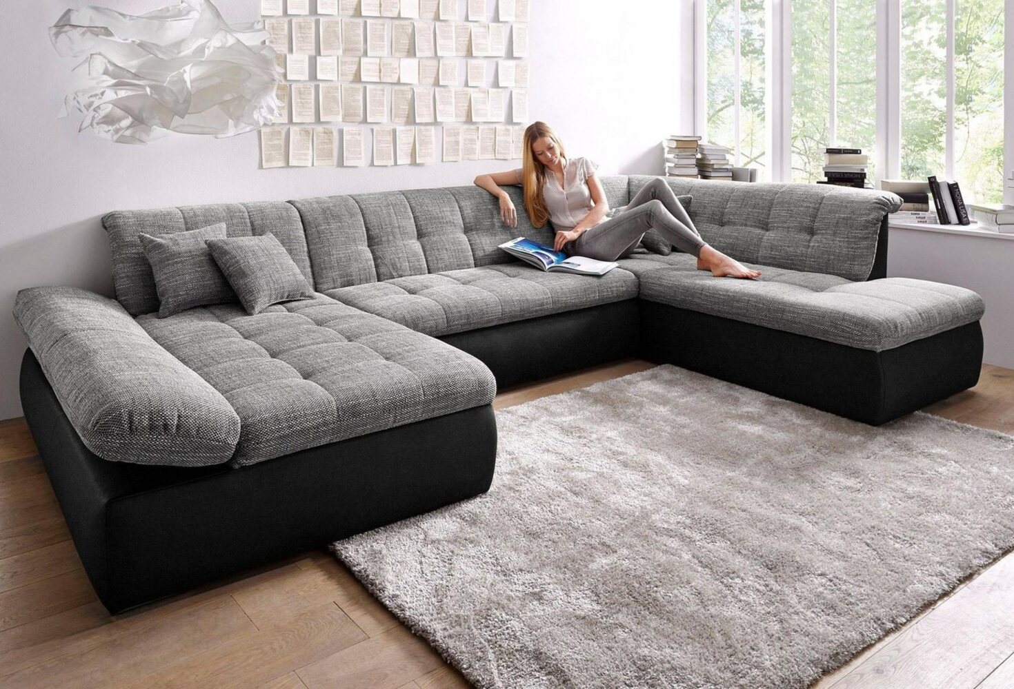 DOMO collection Wohnlandschaft Moric U-Form auch in Cord, im XXL-Format, wahlweise mit Bettfunktion und Armlehnenverstellung Bild 1