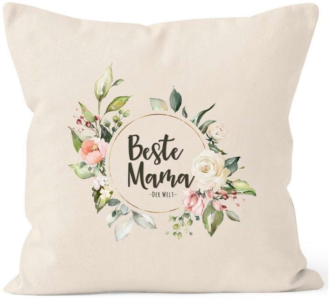 MoonWorks Dekokissen Kissen-Bezug Beste Mama der Welt Muttertag Watercolor Blumen Geschenk Kissen-Hülle Deko-Kissen Baumwolle MoonWorks® Bild 1