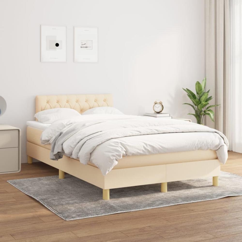 vidaXL Boxspringbett mit Matratze Creme 120x200 cm Stoff, Härtegrad: H2 [3140846] Bild 1