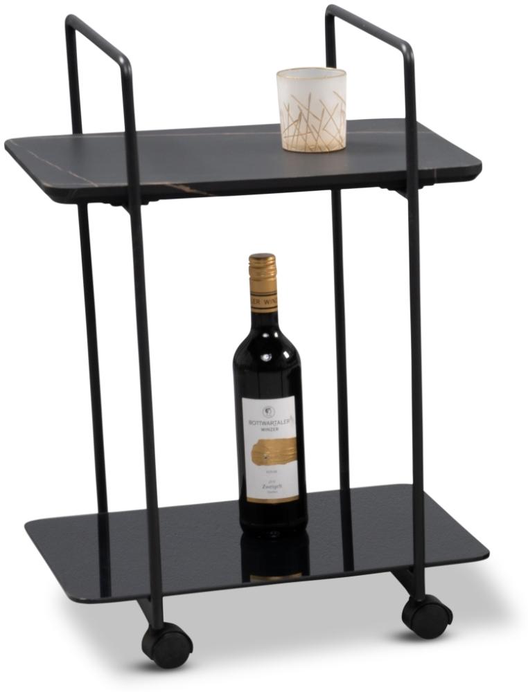 M2 Kollektion 'Doppio 1' Beistelltisch mit Rollen, Metall/MDF/Glas, schwarz Marmoroptik, 35 x 65 x 45 cm Bild 1