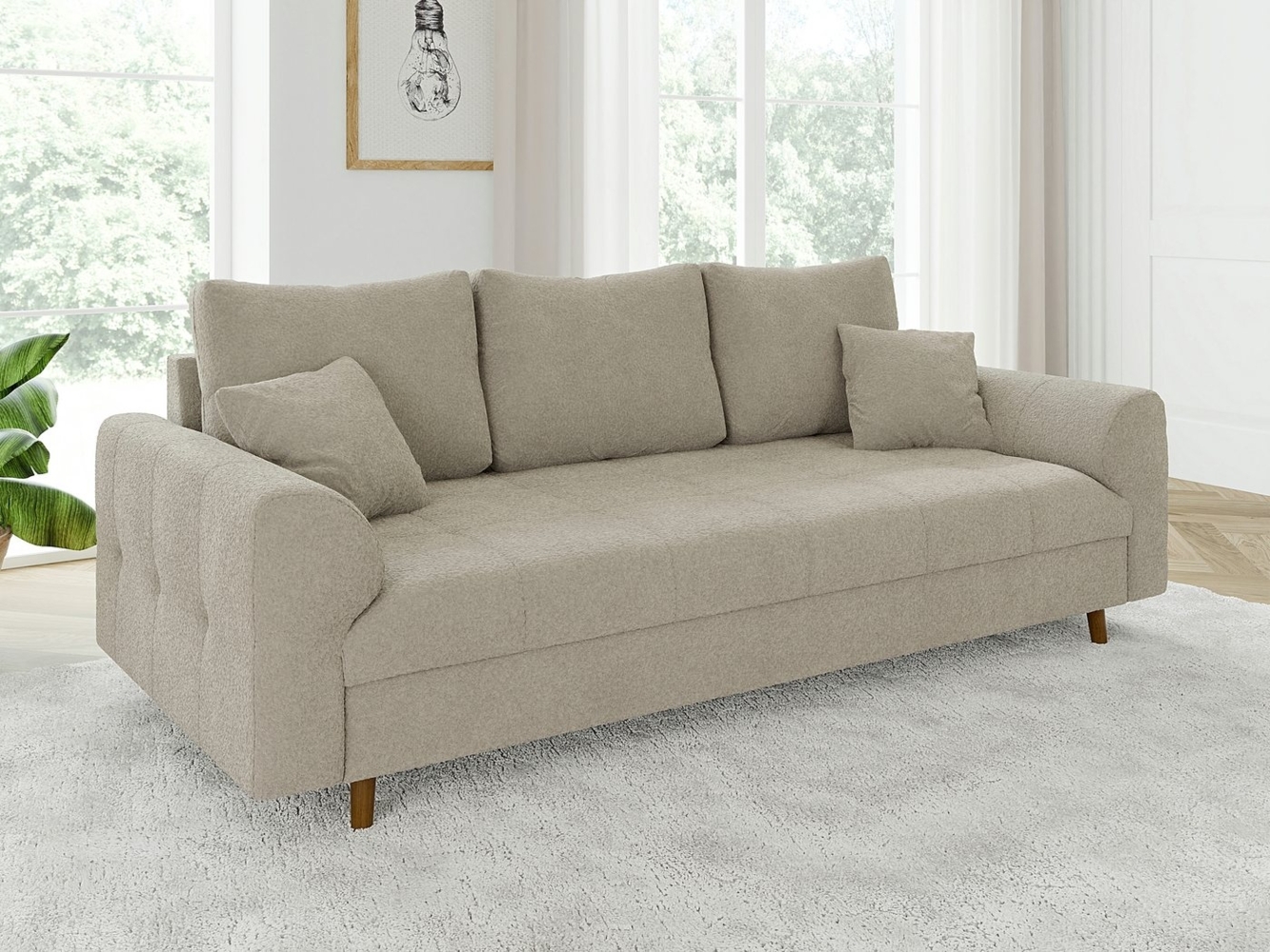 S-Style Möbel 3-Sitzer Sofa Leif mit Holzfüßen im skandinavischen Stil aus Boucle-Stoff, mit Wellenfederung Bild 1