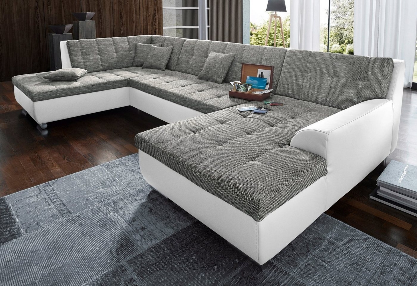 DOMO collection Wohnlandschaft Treviso incl. Zierkissen, moderne Steppung, XXL: B/T/H: 364/201/83 cm, wahlweise mit Bettfunktion, in vielen Bezugsarten auch in Cord U-Form Bild 1