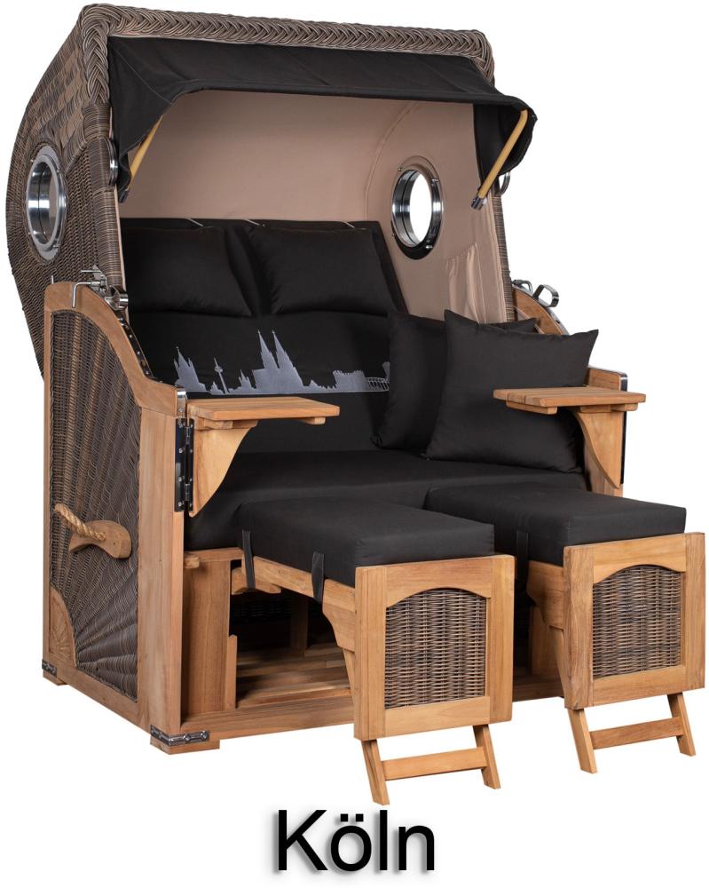 Strandkorb Komplettset - bene living - Ammersee Teak - PE grau - Skyline Köln - Liftersystem Bild 1