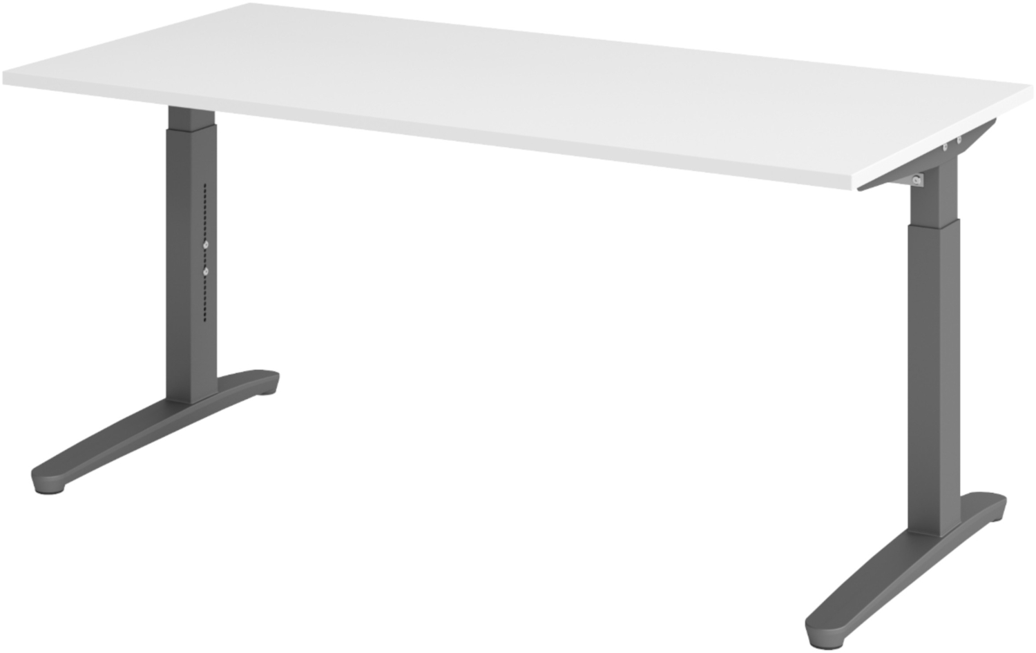 bümö manuell höhenverstellbarer Schreibtisch 160x80 in weiß, Gestell in graphit - PC Tisch höhenverstellbar & groß, höhenverstellbarer Tisch Büro, großer Computertisch verstellbar, X16-W-GG Bild 1