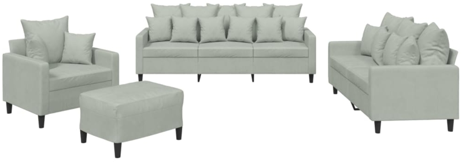 vidaXL 4-tlg. Sofagarnitur mit Kissen Hellgrau Samt 3201690 Bild 1