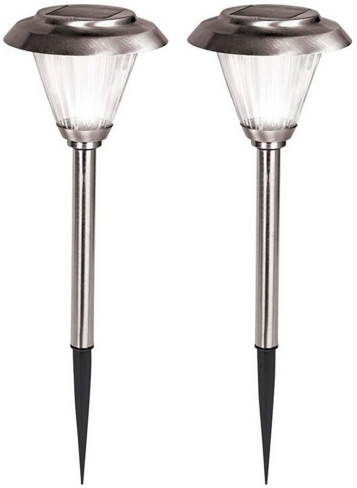 Duracell LED Solarleuchte 2er Set Solarlampe Solar-Leuchte Edelstahl Solarleuchte, LED, Neutralweiß, inklusive Erdspießen und austauschbaren Akkus Bild 1