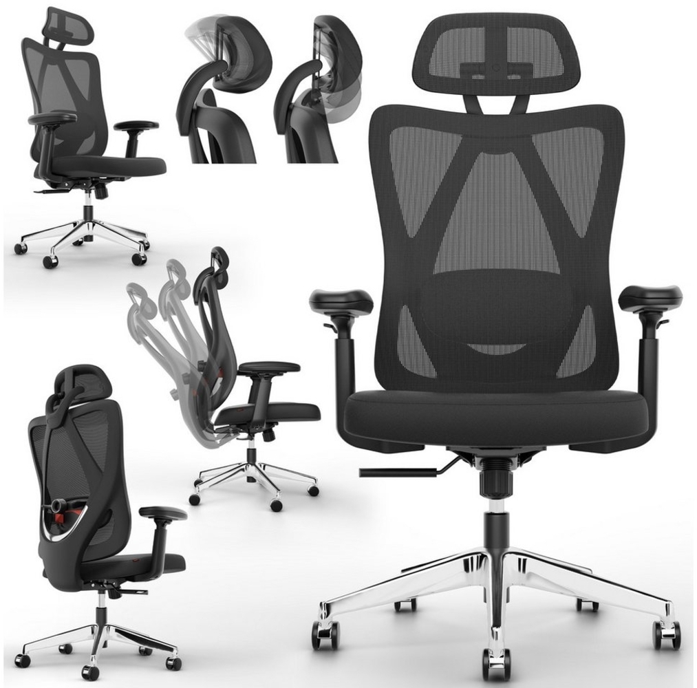 Onbest Bürostuhl PREMIUM Ergonomisch 150 kg, Verstellbare Lordosenstüzte, Armlehnen & Kopfstütze - Gaming Stuhl Bild 1