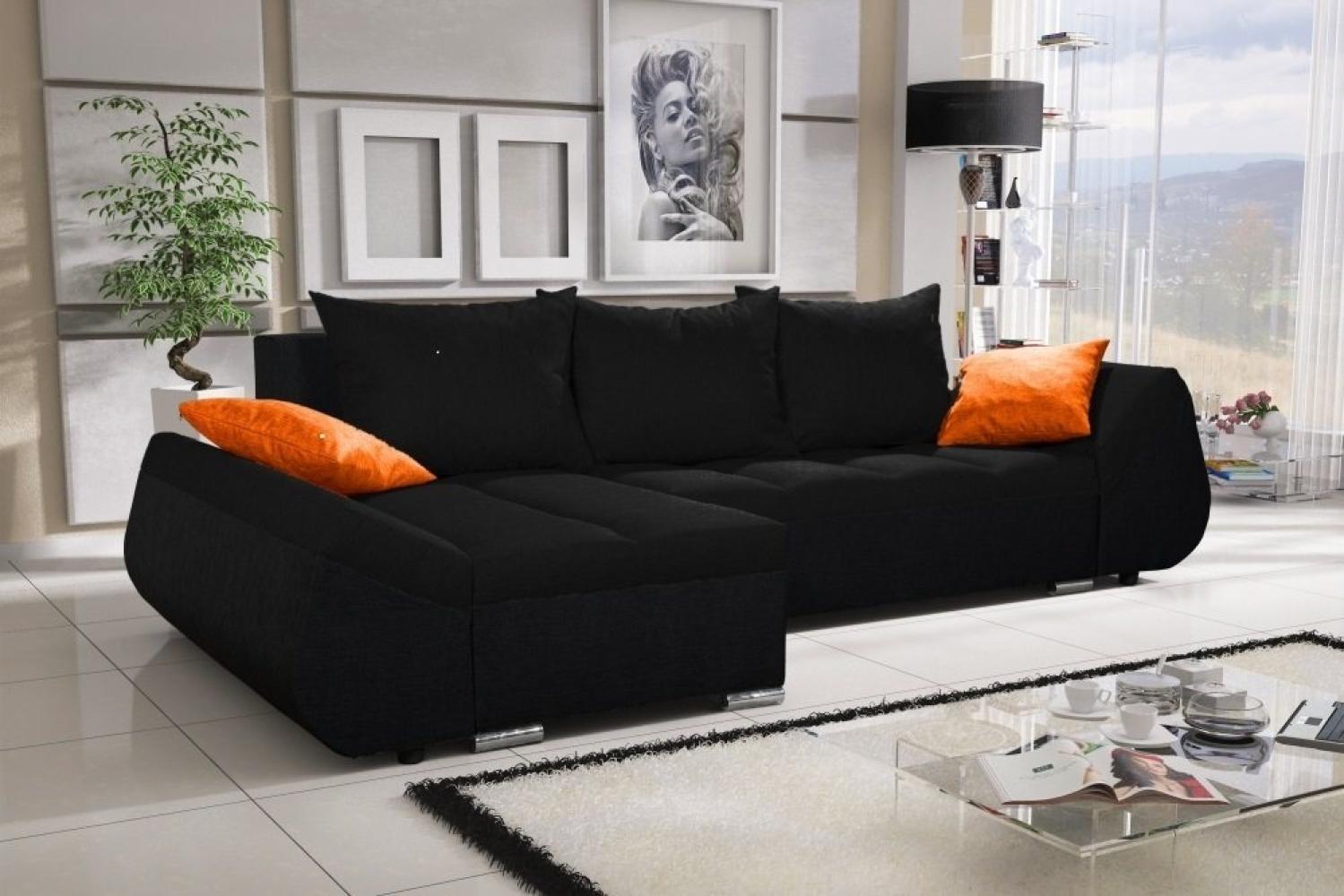 Ecksofa Sofa KLEO mit Schlaffunktion Schwarz Ottomane Links Bild 1