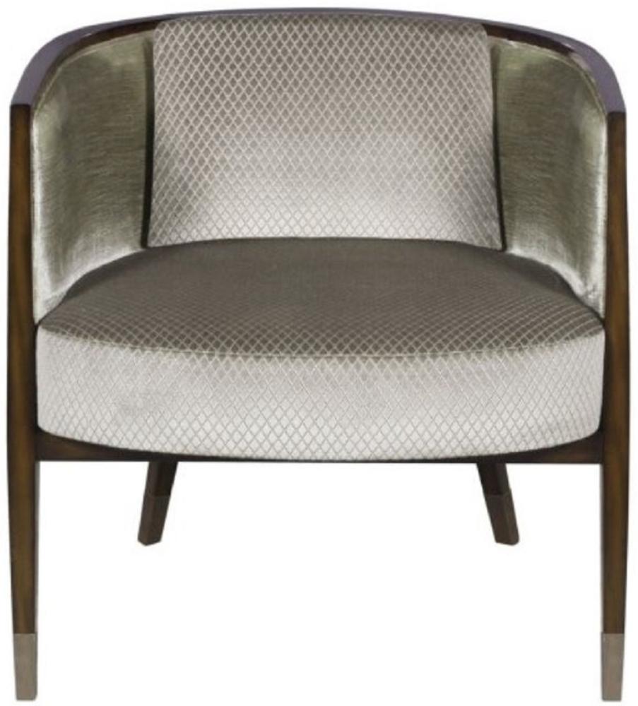 Casa Padrino Art Deco Lounge Sessel Dunkelbraun / Silber / Gold 74 x 83 x H. 71 cm - Art Deco Möbel - Luxus Qualität Bild 1