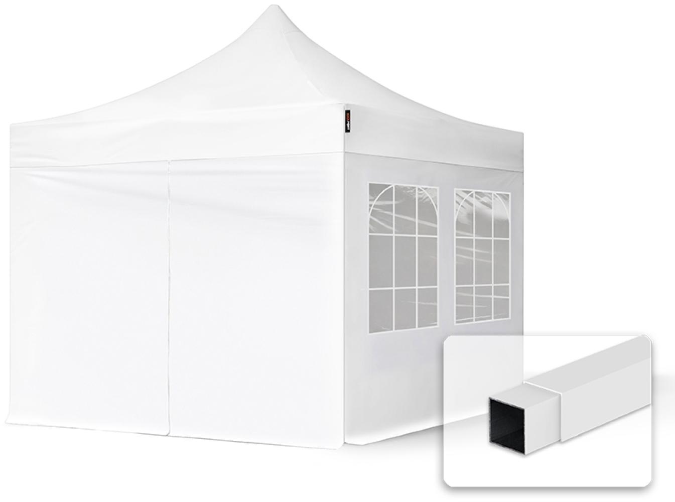 3x3 m Faltpavillon, ECONOMY Stahl 30mm, Seitenteile mit Sprossenfenstern, weiß Bild 1