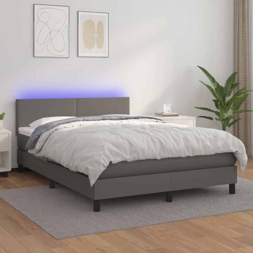 vidaXL Boxspringbett mit Matratze & LED Grau 140x190 cm Kunstleder 3134103 Bild 1