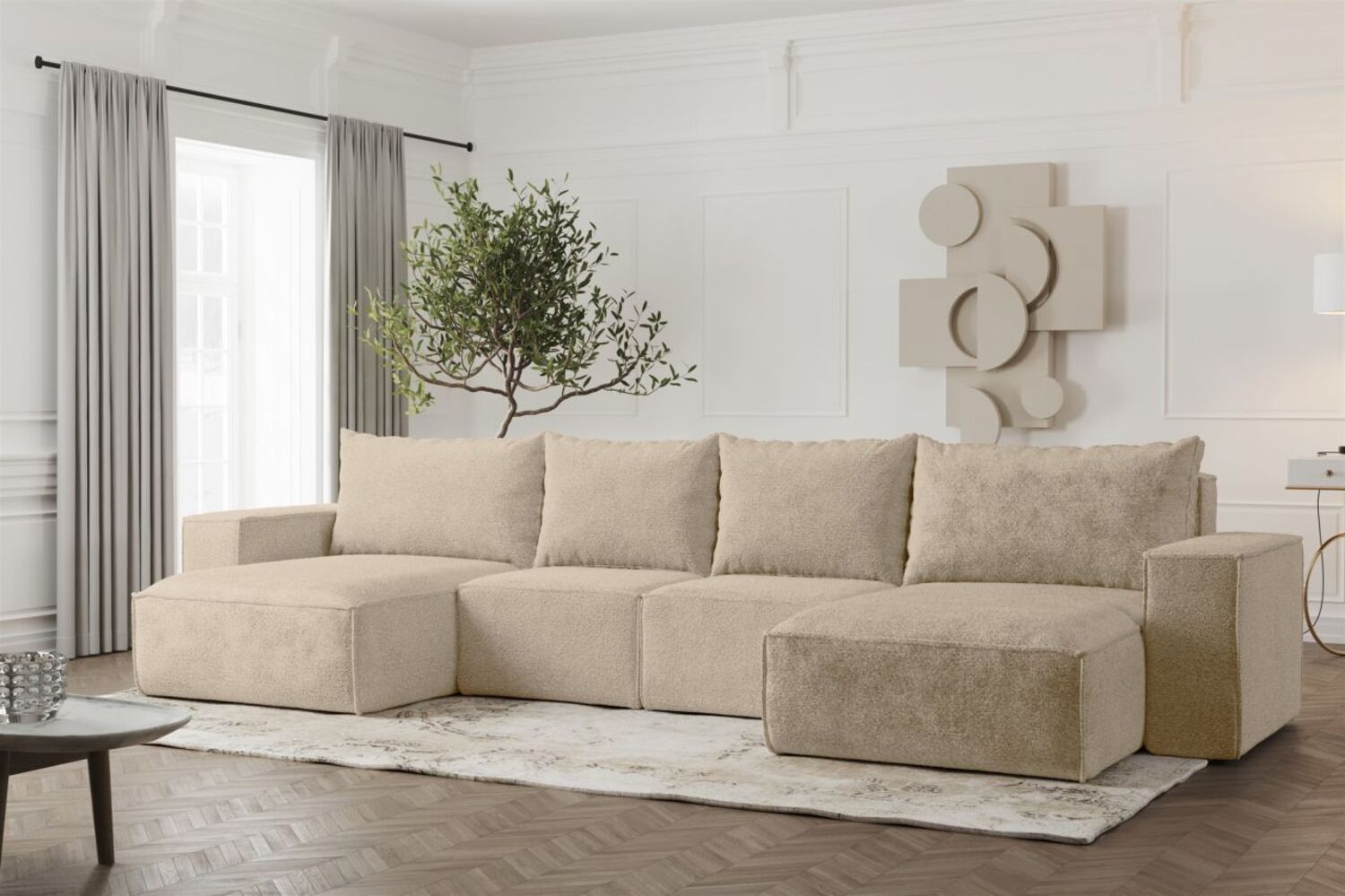 Wohnlandschaft U-Form Sofa ESTELLE in Stoff Abriamo Beige Bild 1