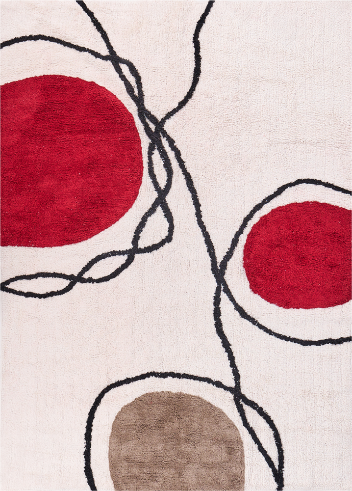 Teppich Baumwolle beige rot 140x200 cm abstraktes Muster Kurzflor BOLAT Bild 1