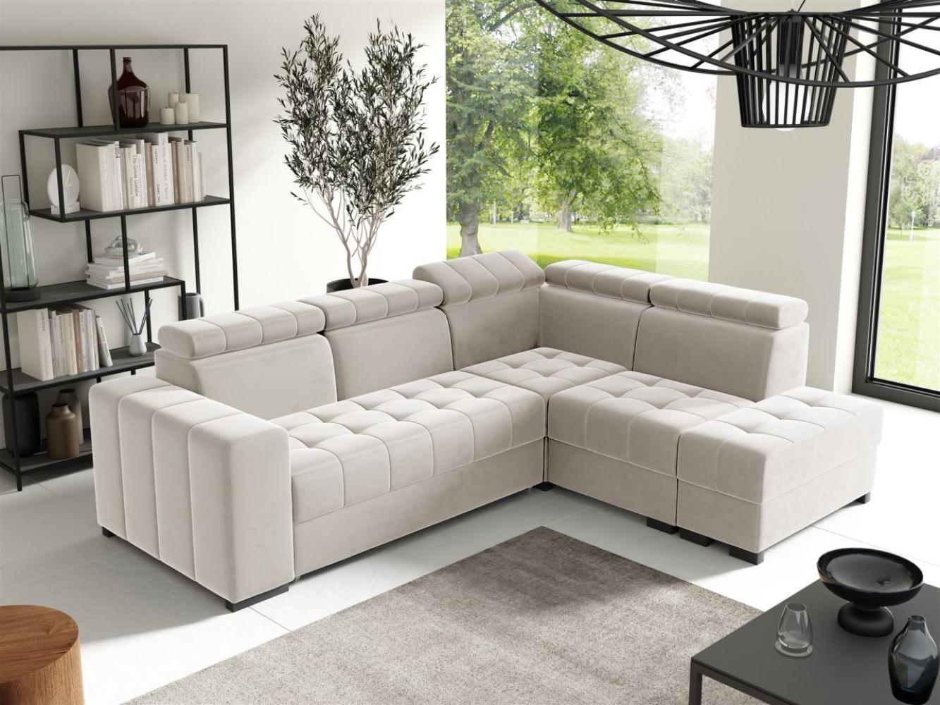 Ecksofa Schlafsofa Sofa CESENA Stoff Salvador Beige Ottomane Rechts Bild 1