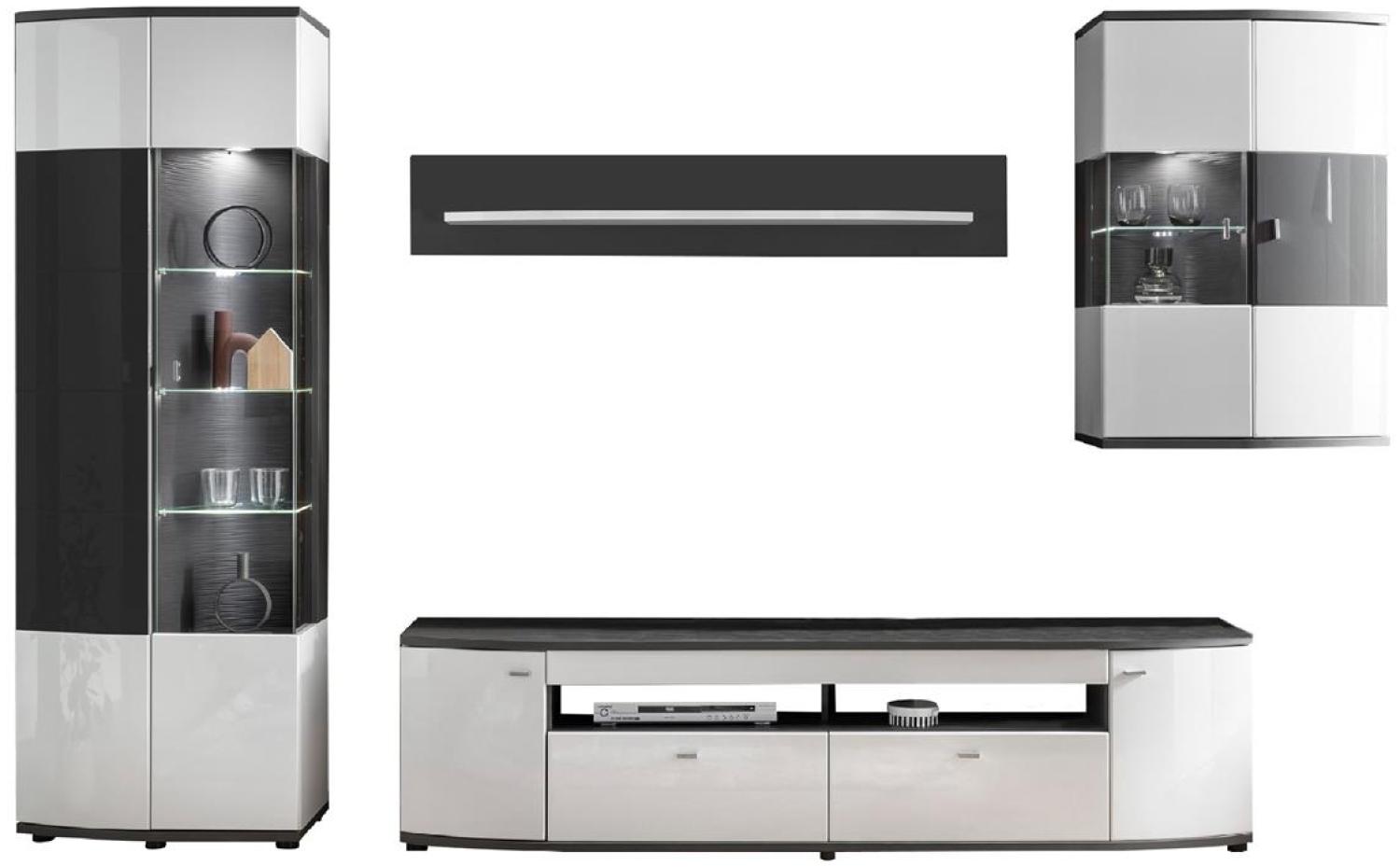 Wohnkombination Jandy 320 x 206 x 46 Wohnwand (4-tlg. ) Weiß/Anthrazit/Weiß HG/Anthrazit HG 10165 Bild 1