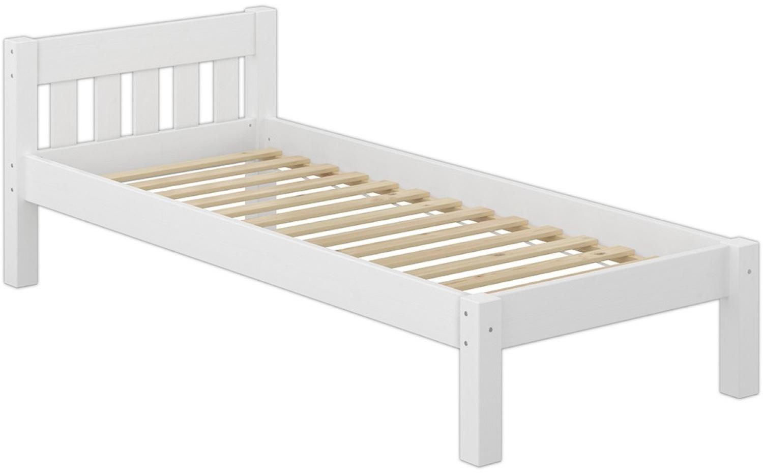 Modernes Einzelbett Massivholzbett Kiefer weiß 90x200 Futonbett Bettrahmen Rollrost 60.38-09 W Bild 1