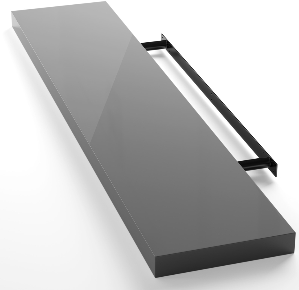 Casaria Wandboard, Grau Hängeregal mit Halterung 15kg Tragkraft Küche Hochglanz 110cm Bild 1
