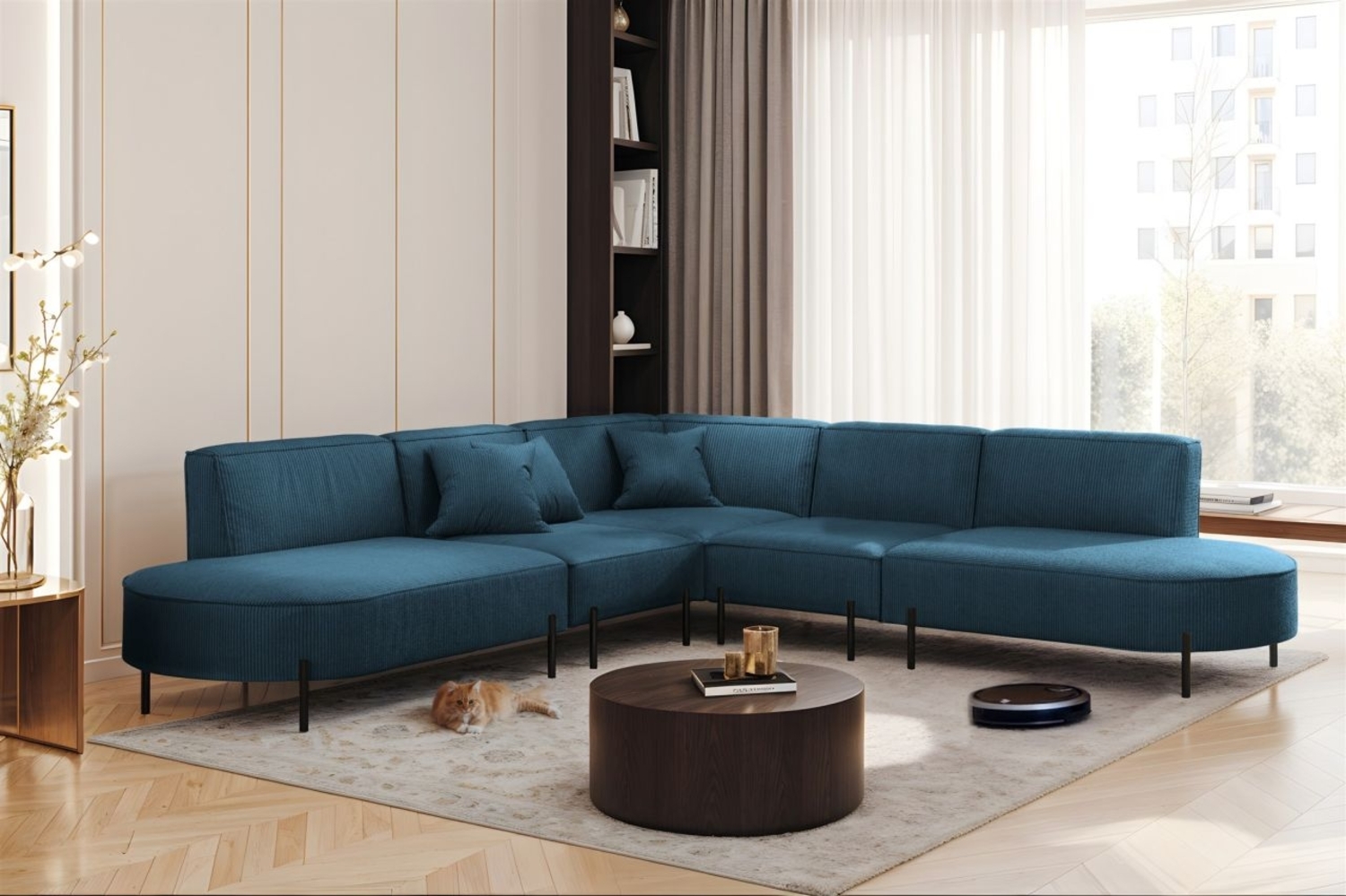 Ecksofa Designersofa VALENCIA Stoff Scala Blau Universal Bild 1