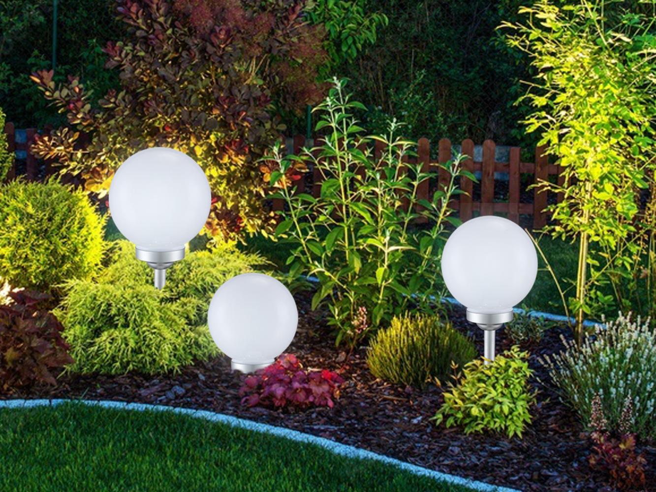 LED Solarkugeln Garten - 3er Set Ø 20cm/25cm/30cm mit Erdspieß Bild 1