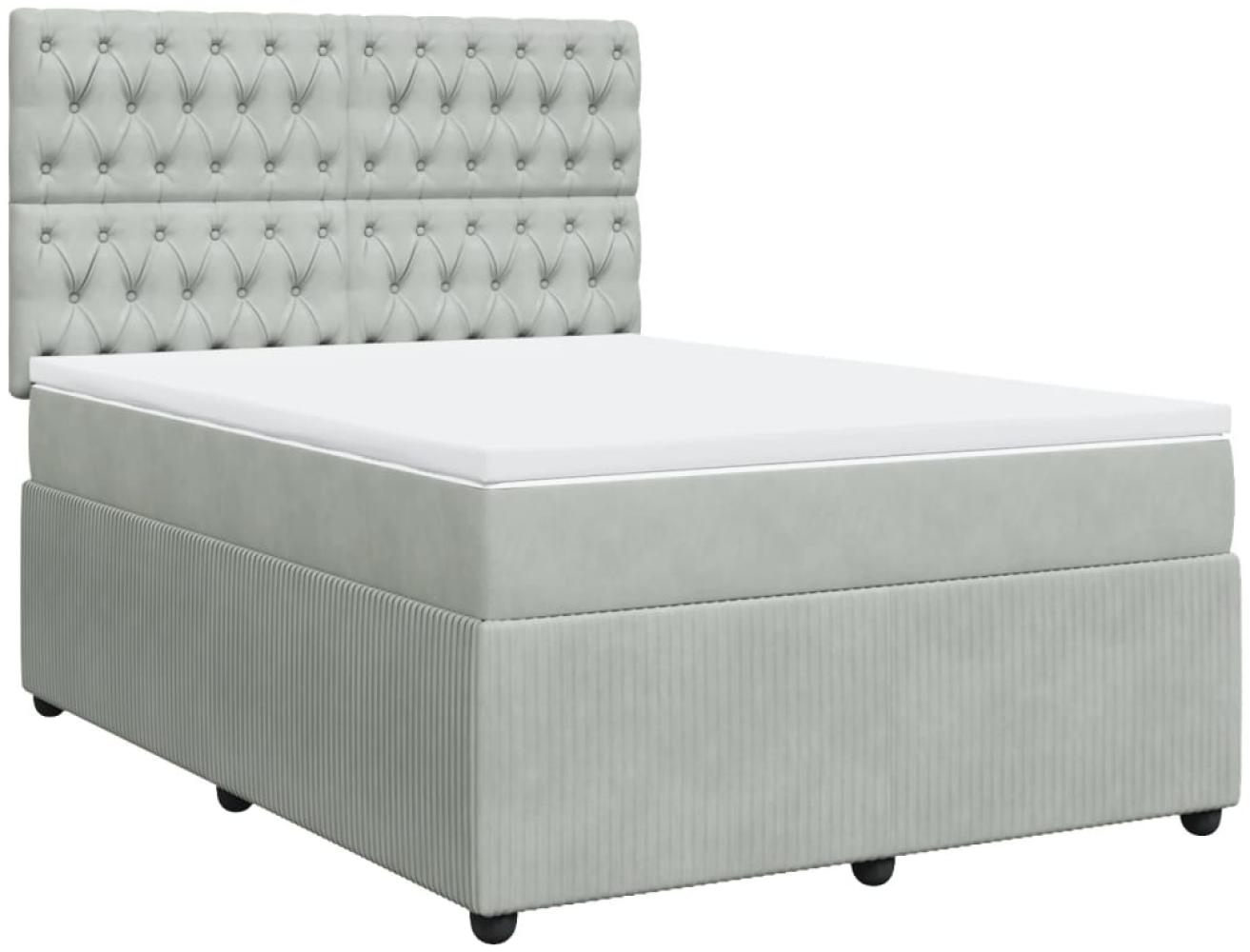 vidaXL Boxspringbett mit Matratze Hellgrau 160x200 cm Samt 3292388 Bild 1