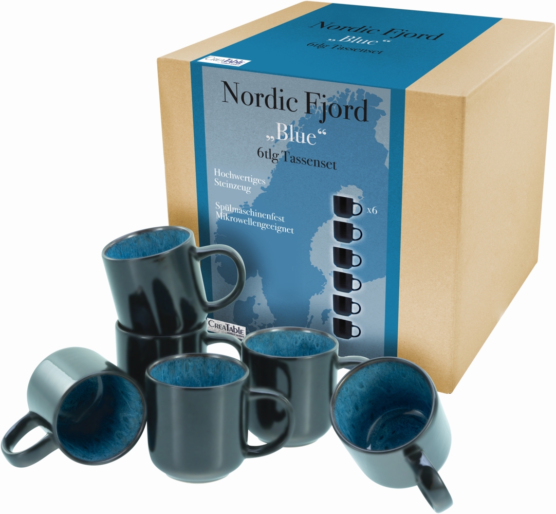 CreaTable Becher Nordic Fjord, Steinzeug, Kaffeebecher, Tassen Set, 6-teilig, 285 ml Bild 1