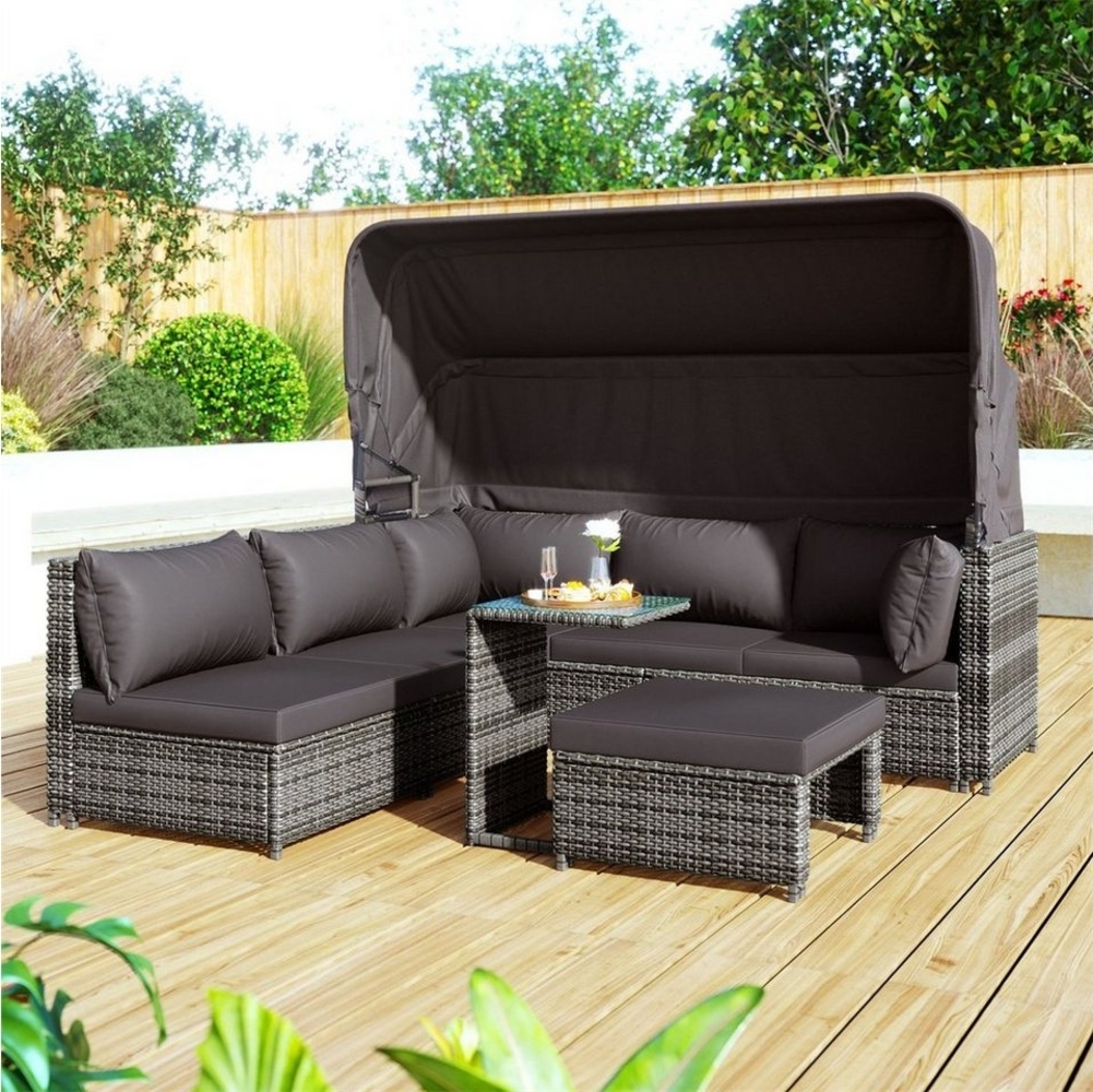 autolock Gartenlounge-Set Rattan Sitzgruppe,Polyrattan Gartenmöbel,Polyrattan Lounge sofa, Outdoor Gartenmöbel mit Sonnendach,Hocker,Sesseln und Tisch Bild 1